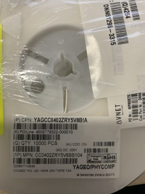 Yageo CC0402ZRY5V8BB104 Multilayer Ceramic Capacitors
